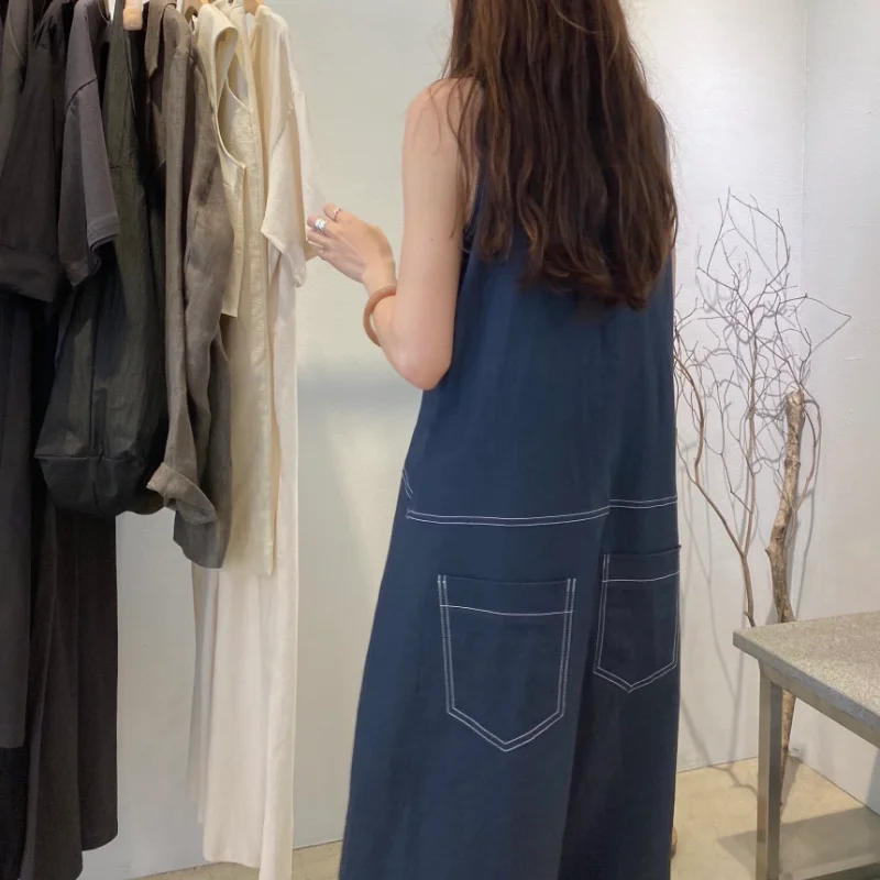 Женское длинное платье-майка из хлопка и льна летнее яркое ТРАПЕЦИЕВИДНОЕ