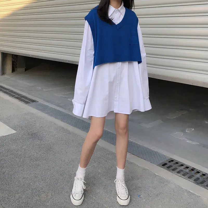 Женский трикотажный жилет Однотонный свитер в Корейском стиле с V-образным