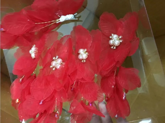 Шпилька для волос с красными цветами девочек|Украшения волос| |