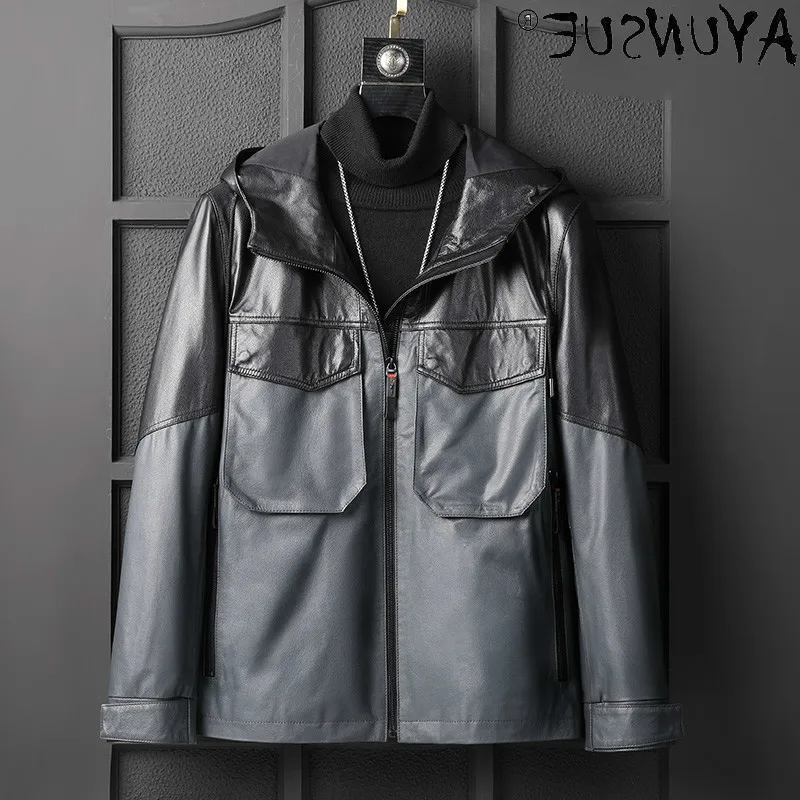 

Men's Hooded Genuine Cowhide Leather Jacket Men Clothing Man Parka Winter Coat Male Autumn Clothes Ropa Hombre LXR1021