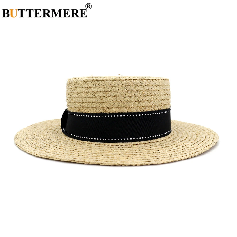 

BUTTERMERE Womens Summer Caps Boater Wide Brim Hat Raffia Travel Outdoor Male Female Casual Beach Sun Hat