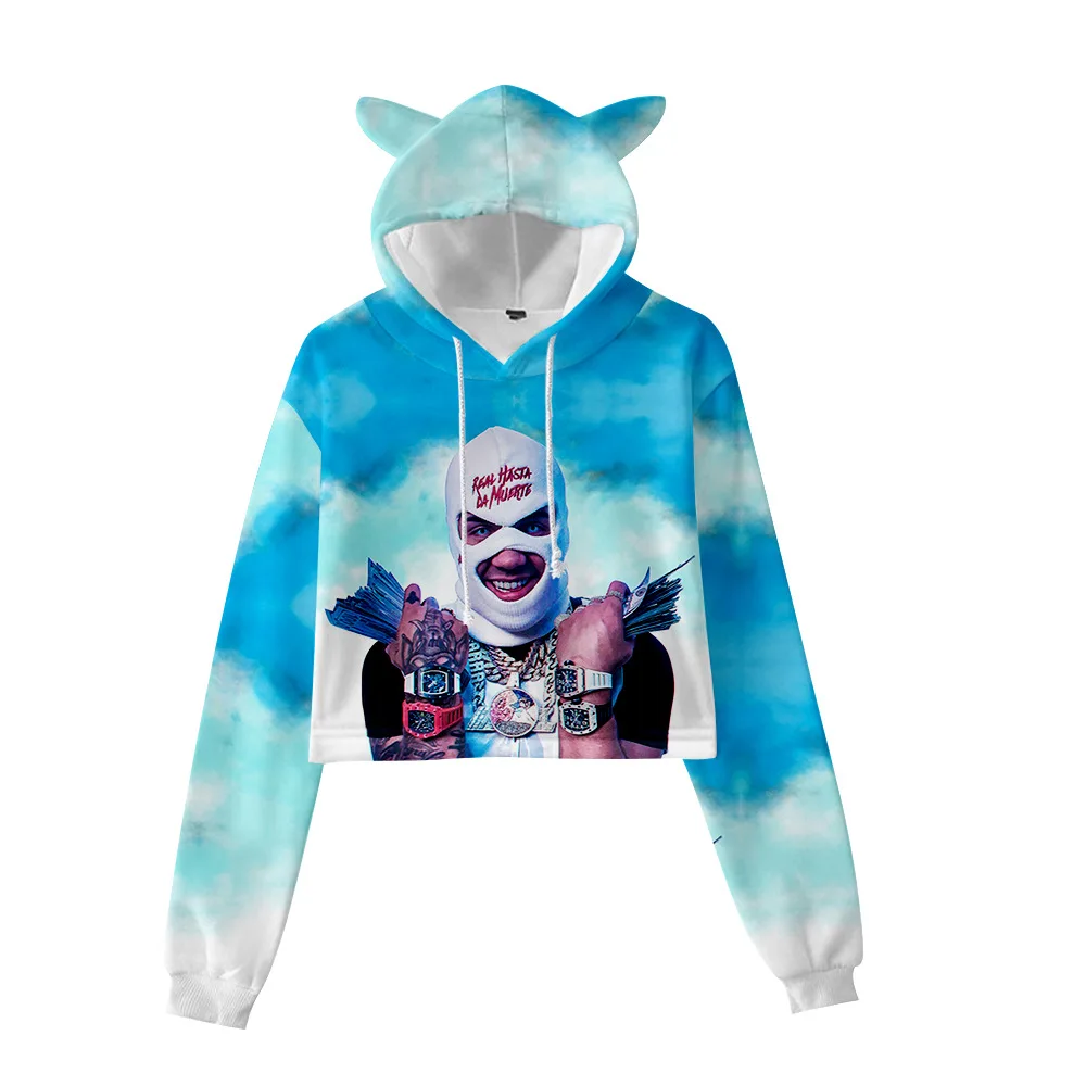 

Rapper Anuel AA 3D Print Crop Top Hoodie Women Kawaii Cat Ears Cropped Sweatshirts Long Sleeve Pullover Streetwear Teens Tops