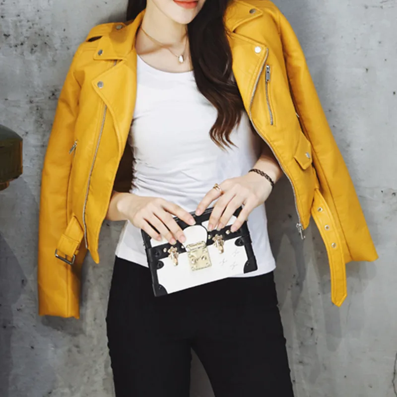 

2021 New Spring Autumn Women Faux Leather Jacket Ladies Solid With Belt Zipper Biker Coat Female Casual Outwear