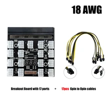 Breakout Board with 17 ports for HP 1200W PSU Power Module Server Card Conversion 6Pin to 8Pin 6+2 Cables 50cm for BTC Mining
