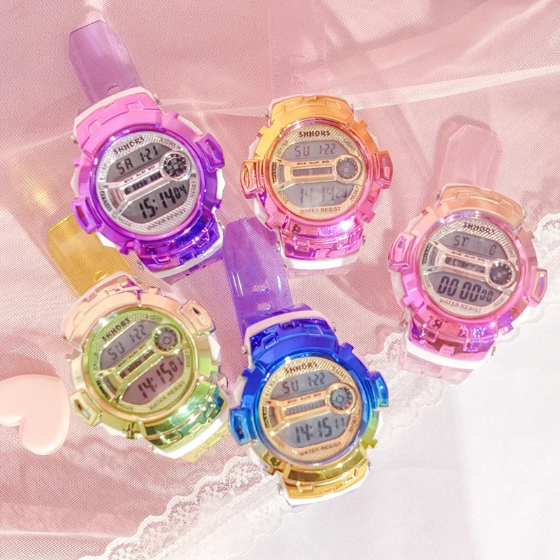 Модные уникальные прозрачные красочные светодиодный женские спортивные часы