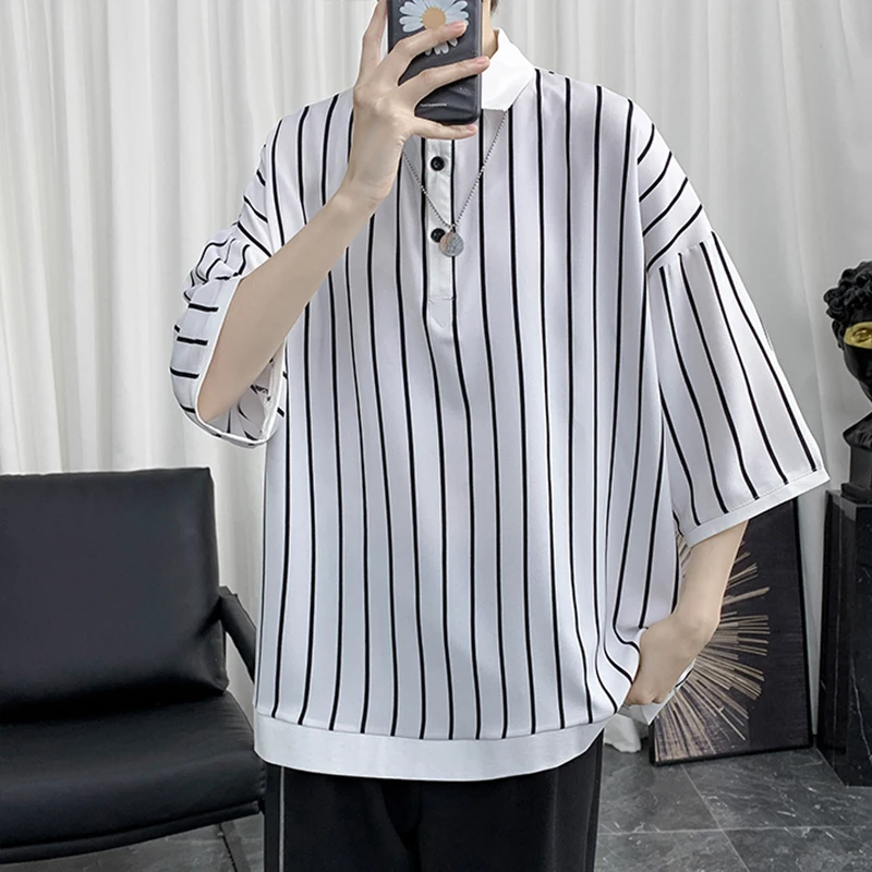 Рубашка мужская в полоску с коротким рукавом Корейском стиле|Повседневные