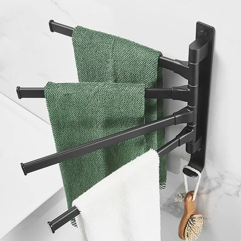 

Nordic Towel Rack Space Aluminum Bathroom Towel Shelf Hanger Rotating Towel Bar Wall Hanging Free Punch Bathroom Storage