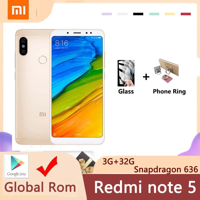 

smartphone Xiaomi Redmi note 5 4g 64g snapdragon 636 2160*1080 5.99 HD screen 13.0MP camera