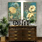 Картина на холсте в американском стиле с золотыми цветами, настенные художественные Плакаты для прихожей, печатные картины для коридора, для гостиной, домашний декор для столовой