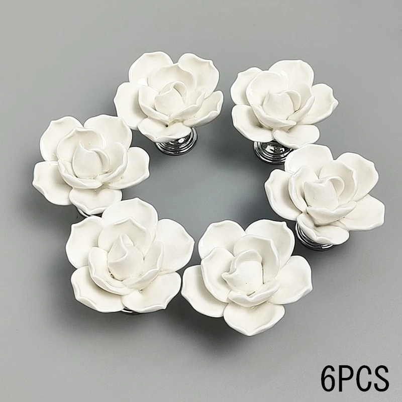 34568pcs white rose ceramic knobs cabinet drawer handles wardrobe kitchen cupboard pull furniture handles hardware free global shipping