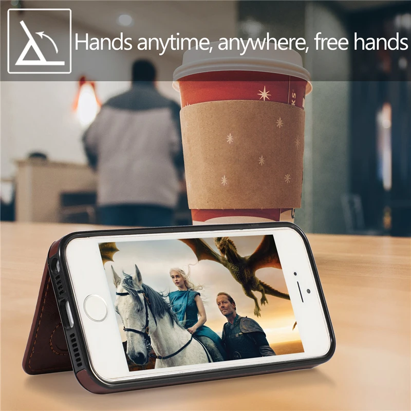 

Luxury Case For IPhone 5 Full Protection Leather Flip Wallet Phone Case for IPhone 5S Invisible Bracket Shockproof Slot