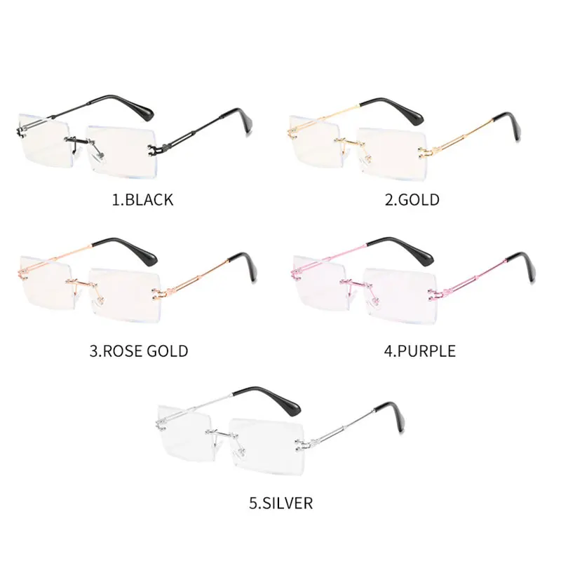 

Square Rimless Sunglasses Anti-Blue Glasses Frame Fashion Popular Rectangle Eyewear Women Men Shades Metal Glasses
