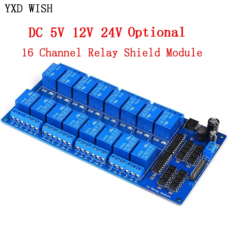Módulo de relé de 16 canales DC 5V 12V 24V para arduino ARM PIC AVR DSP, relé electrónico optoacoplador LM2576, relés de potencia de interfaz