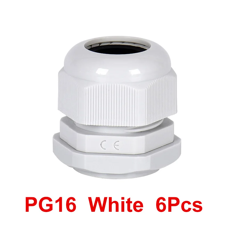 PG16 White 6Pcs PG нейлоновый кабельный ввод пластиковый Электрический провод водонепроницаемый соединительный кабель IP68 PG7 PG9 PG11 PG13.5 PG16 PG19 4-50 мм Gram Head CE - Цвет: PG16 White 6Pcs