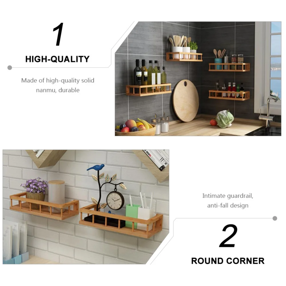 

1 Pc Nanmu Wood Punch-free Kitchen Storage Rack Wall-mounted Storage Holder