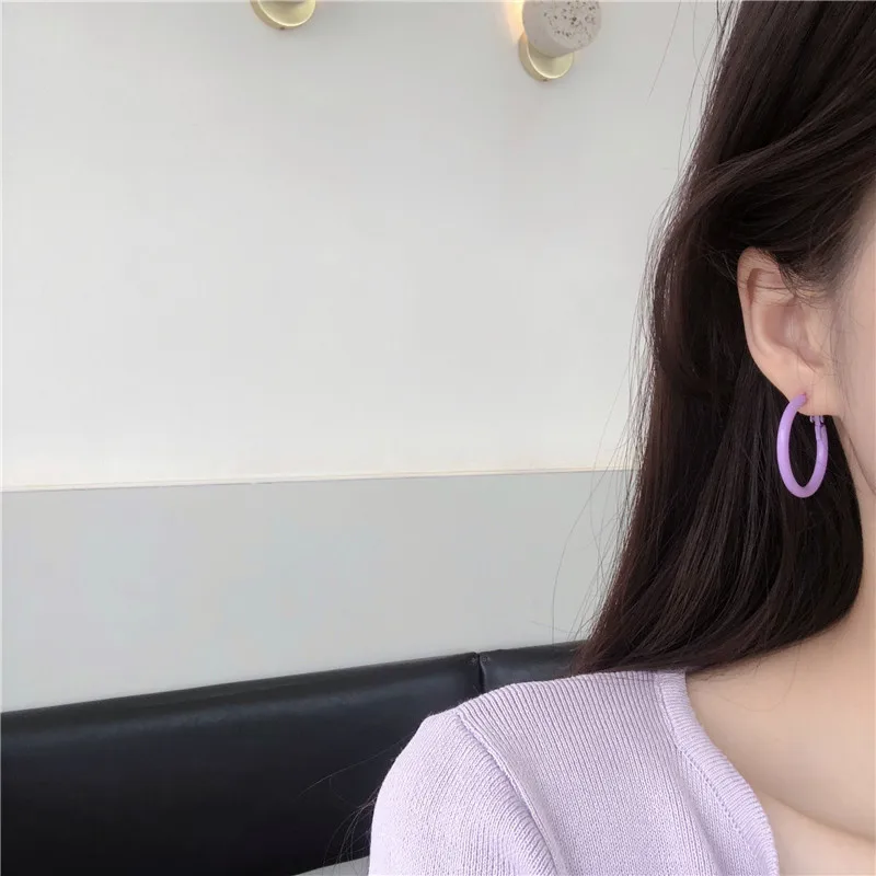 Увеличенные фиолетовые серьги-кольца в Корейском стиле синие круглые