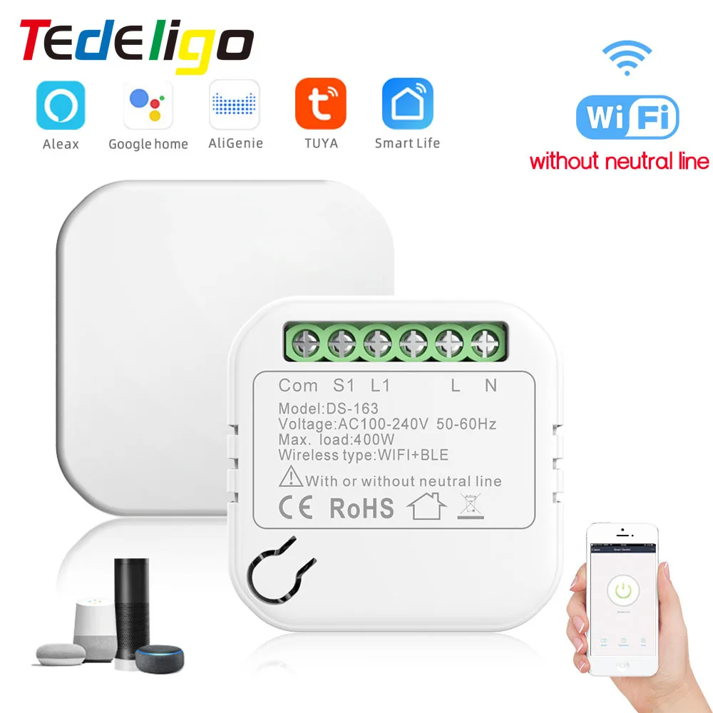 

Tuya Smart Home Wifi Wireless Swtich 10A Without Neutral Circuit Breakers Smart Life APP Control Work with Alexa Google Home