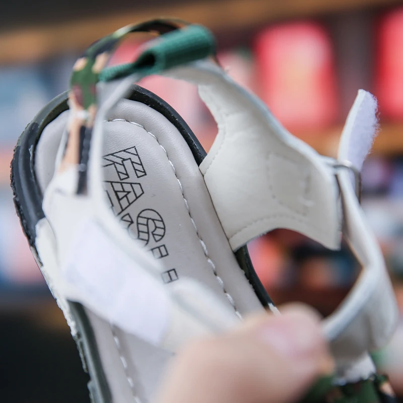 Сандалии детские из ПУ кожи пляжная обувь с широкими липучками для начинающих