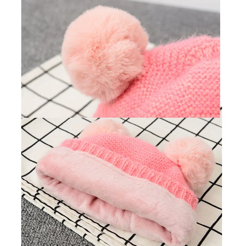 Baby Beanies Double Ball Wool Cartoon Pompom Hat Children Winter Knitted Hats Cute Cap for Girls Boys Thick Kids Beanies