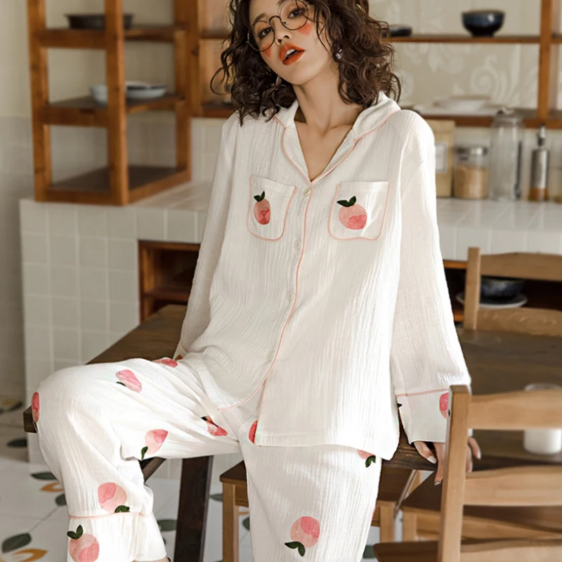 

Women Luxury Sexy Clothes Long Sleeve Pijama Mujer Pink and White Red Crane two-piece Satin Pajamas Loungewear Home Clothes