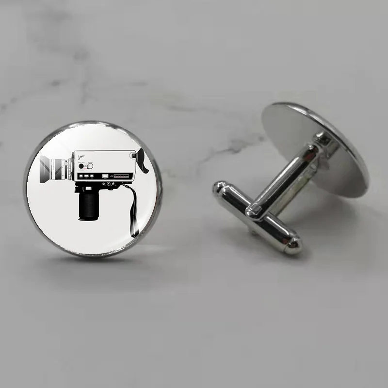 Старинные камеры Телефон Запонки с фотографией посеребренные стеклянные