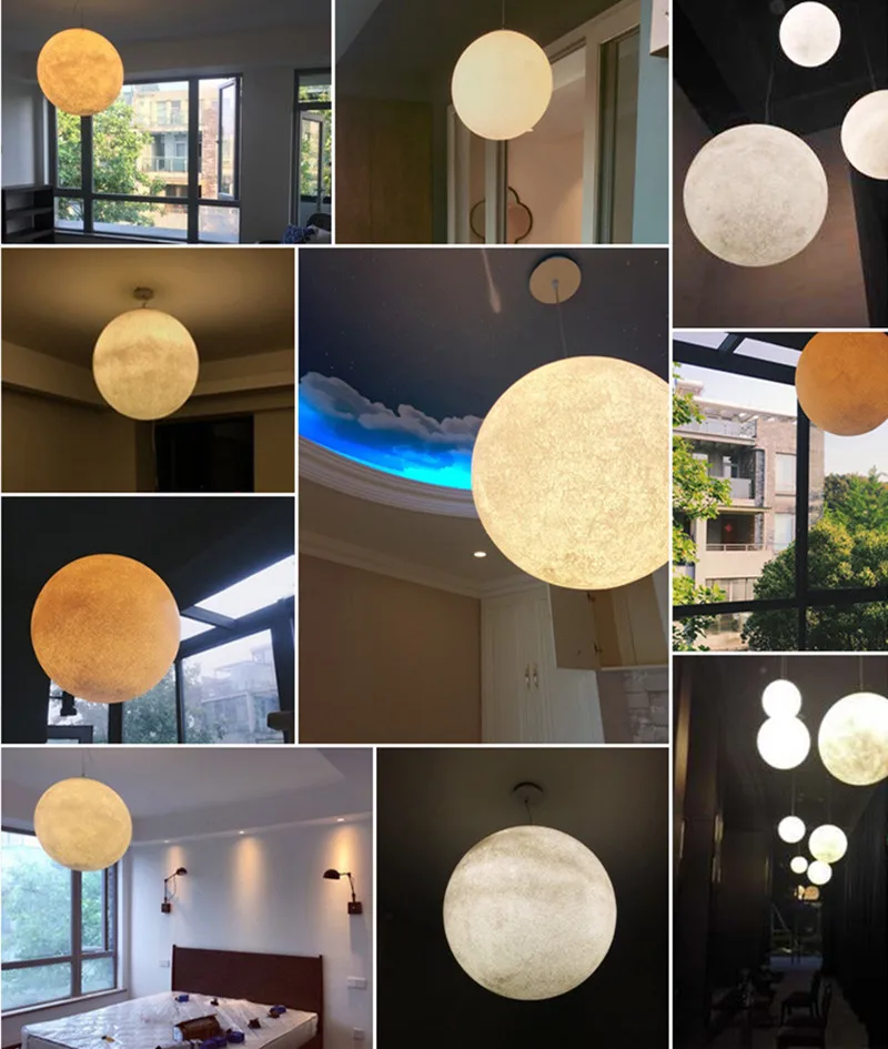 

3D Print Moon Pendant Lights LED Parlor Bedroom Decoration Hanging Lamp E27 Children room Pendant Lamps Restaurant Luminaire