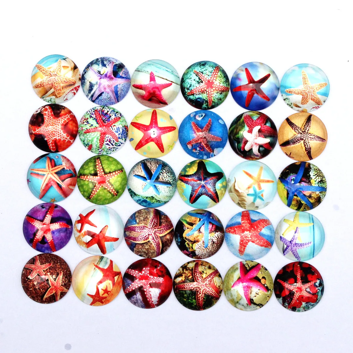 

From 8mm to 30mm Random Mixed Round Starfish Animal Cabochons Pattern Glass Flatback Photo Base DIY Making Accessories Paired
