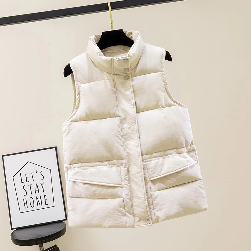 

Vests for Women Autumn Winter Solid Zipper Turn Down Collar Ladies Sleeveless Jacket Puffer Vest Plus Size Waistcoat Female