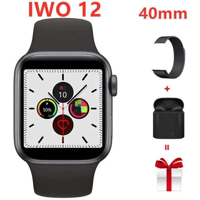 Black set 1 Прямая IWO 12 40 мм ЭКГ сердечного ритма женские умные часы серии 5 1:1 для Apple IOS Android умные часы iwo 11 8 плюс 9 10 - Цвет: Black set 1