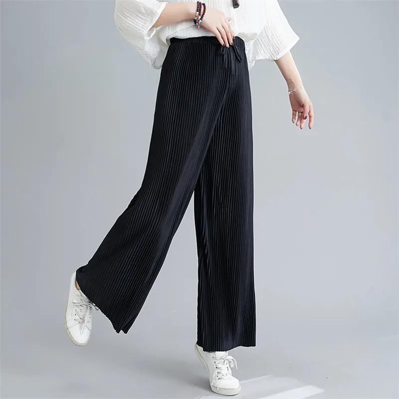 

Женские весенние однотонные брюки на завязках с высокой талией в Корейском стиле, свободные мягкие длинные брюки, женские широкие брюки-