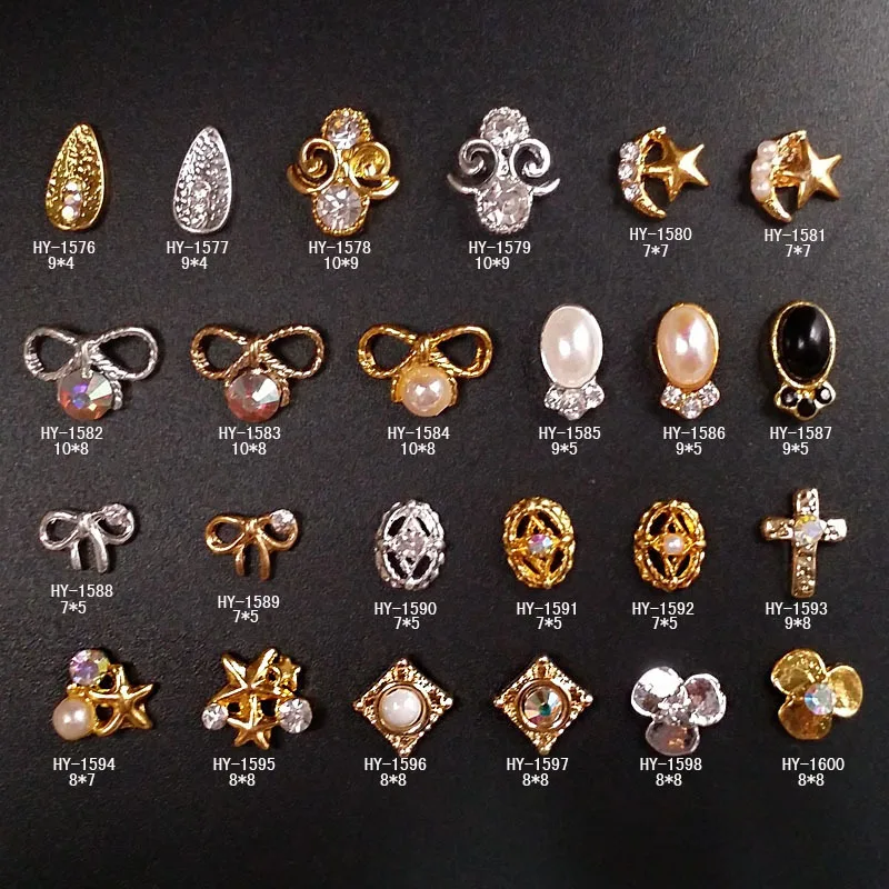 10 шт./лот золотистые/серебристые металлические стразы для ногтевого дизайна 3d с