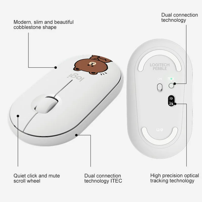 Беспроводная Bluetooth Мышь Logitech Pebble LINE FRIENDS бесшумная тонкая мышь для ноутбука ПК
