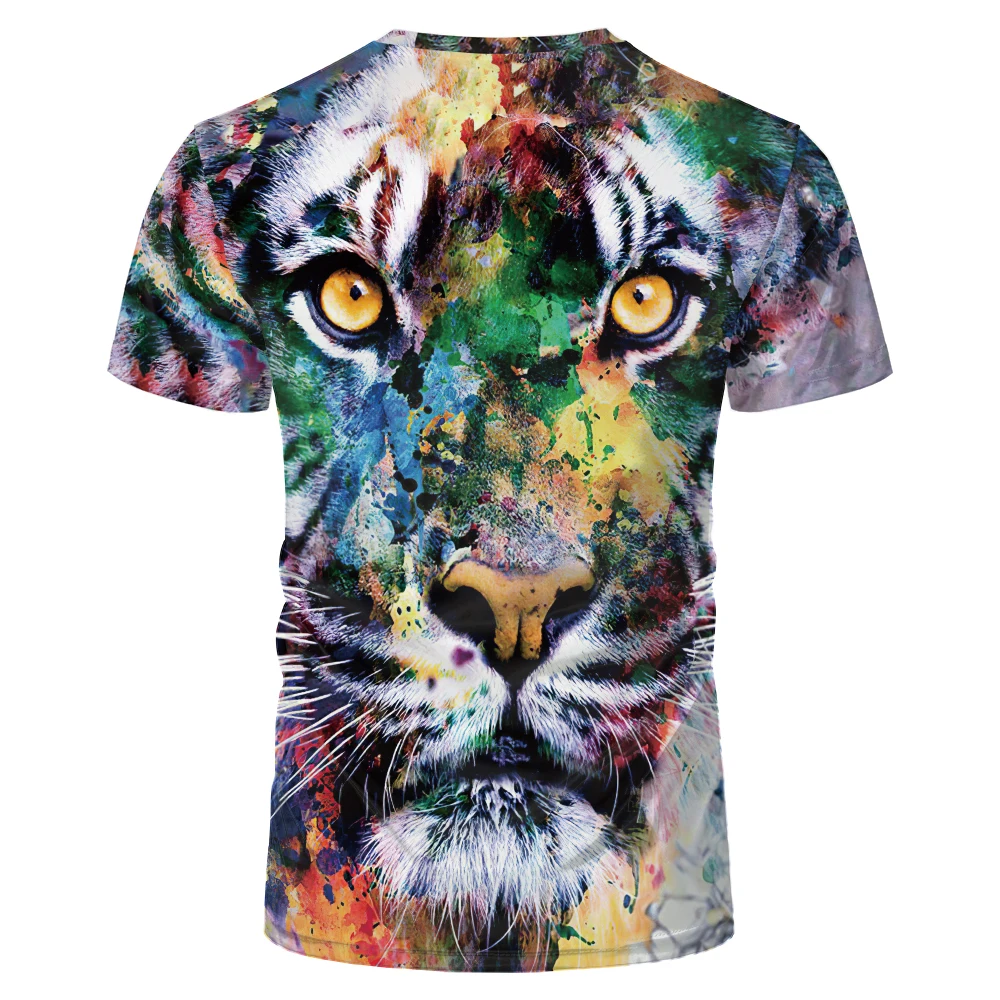 

O-Neck Loose Ink Painting Tiger Printed Short Sleeve Teeshirt Streetwea Personalized Harajukur Breathable Oversized Top T-Shirt