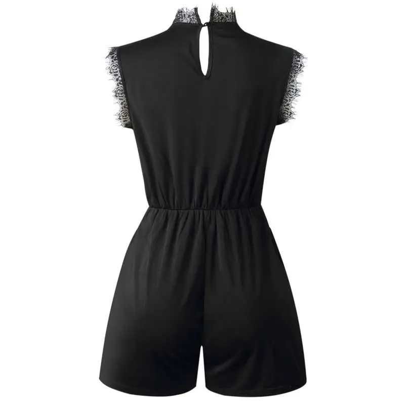 

2020 Summer Lace Jumpsuit Short Women High Waist jumpsuit shorts Female Lace Romper Sexy V Neck Womens Playsuit jumpsuit black