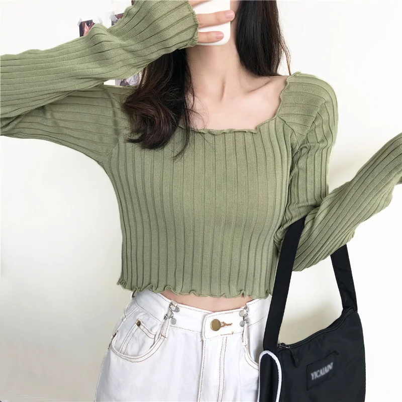 

BETHQUENOY Short Autumn Sweaters Women 2020 Christmas Clothes Fall Sexy Knitted Long Sleeve White Tops Pull femme Kobieta Swetry