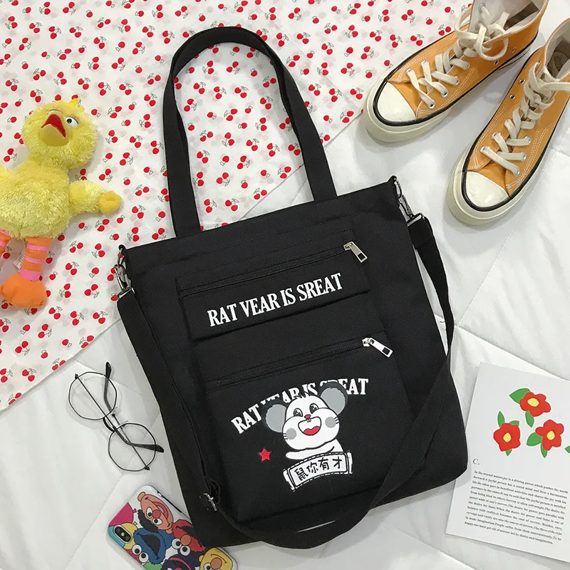 

Canvas Bag Women's Single Shoulder Bag Japan and South Korea Cartoon Printing Student School Bag Fashion Fresh Diagonal Bag