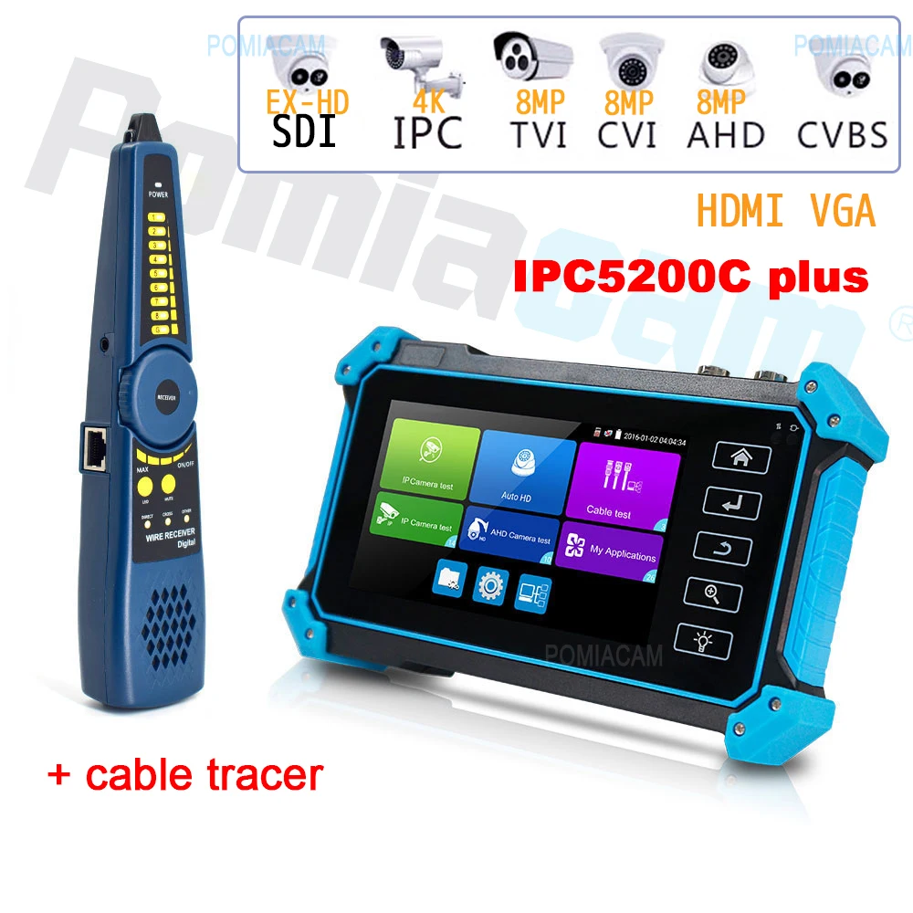 

CCTV-tester-monitor IIPC camera tester poe 8MP AHD TVI CVI SDI cable tracer RJ45 cable TDR test Rapid ONVIF cctv tester tool