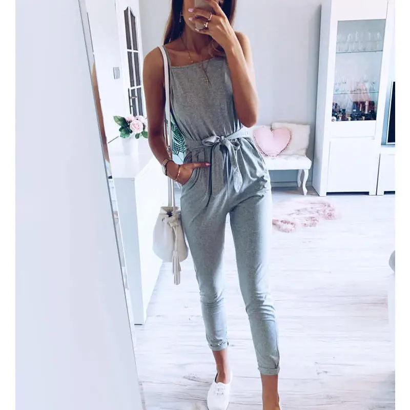 Женский комбинезон с квадратным вырезом и высокой талией без рукавов на шнуровке