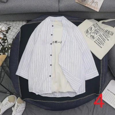 

Summer dress vertical stripes 7 seven-sleeve shirt men's trend short-sleeved shirt male students handsome wild jacket