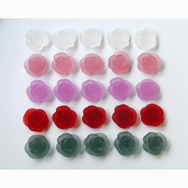 

Wholesale 100pcs/lot color Matte cartoon rose/camellia shape resin flatback beads diy jewelry earring/garment/hair accessory