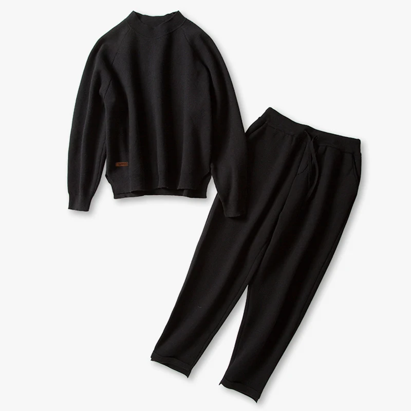 Осенне-зимний кашемировый вязаный спортивный костюм Водолазка пуловер свитшоты