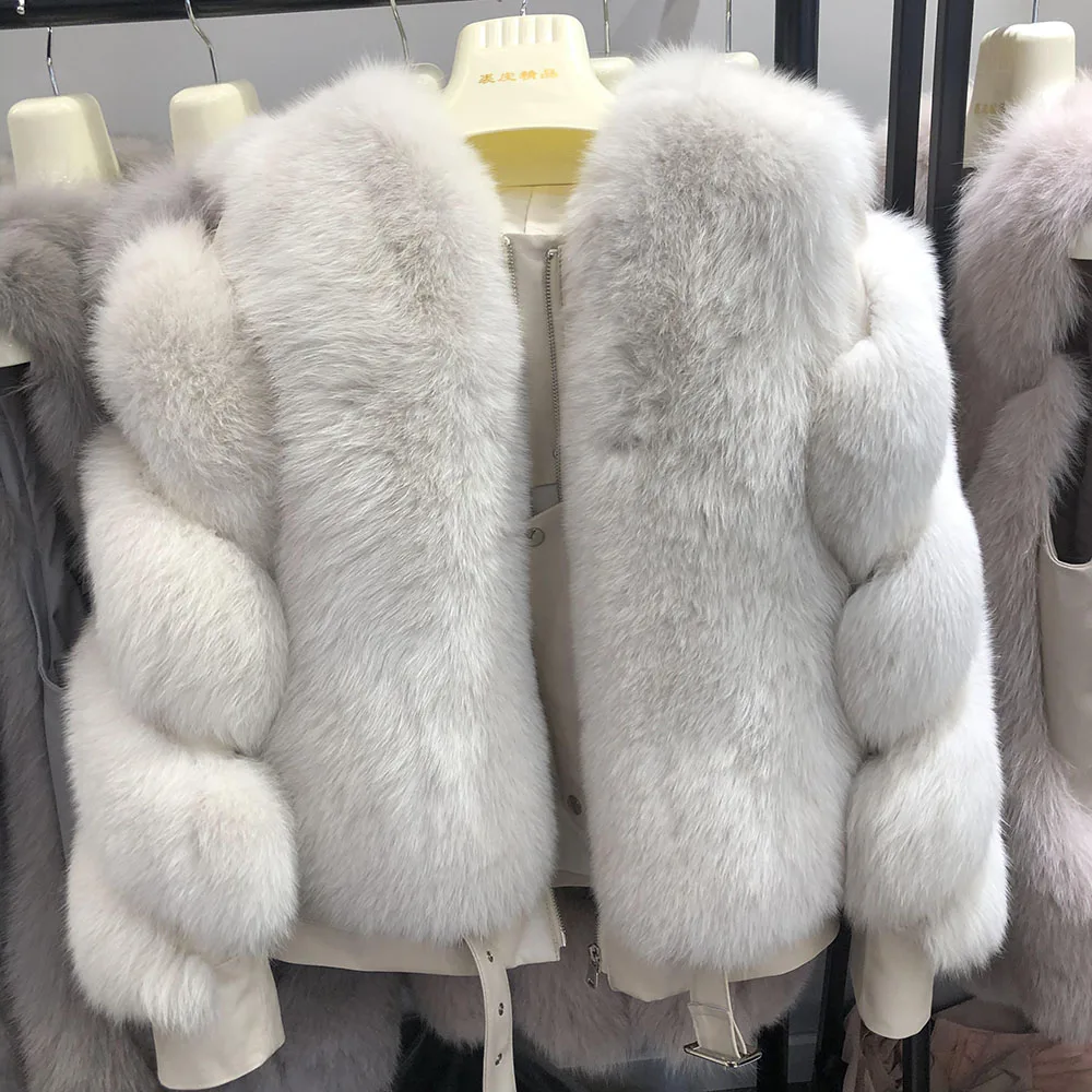 

FURSARCAR модная новинка шуба из натурального Лисьего меха для женщин осенне-зимняя плотная теплая верхняя одежда куртка с круглым вырезом и длинным рукавом из натурального меха