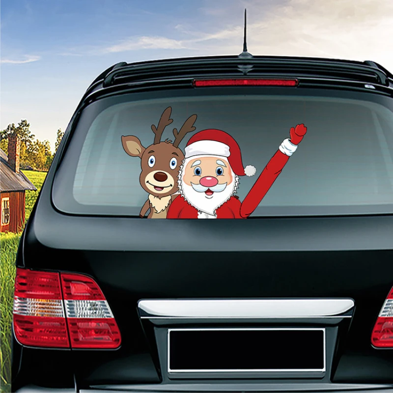 Рождественское украшение Санта Клаус 3D ПВХ машущие автомобильные наклейки