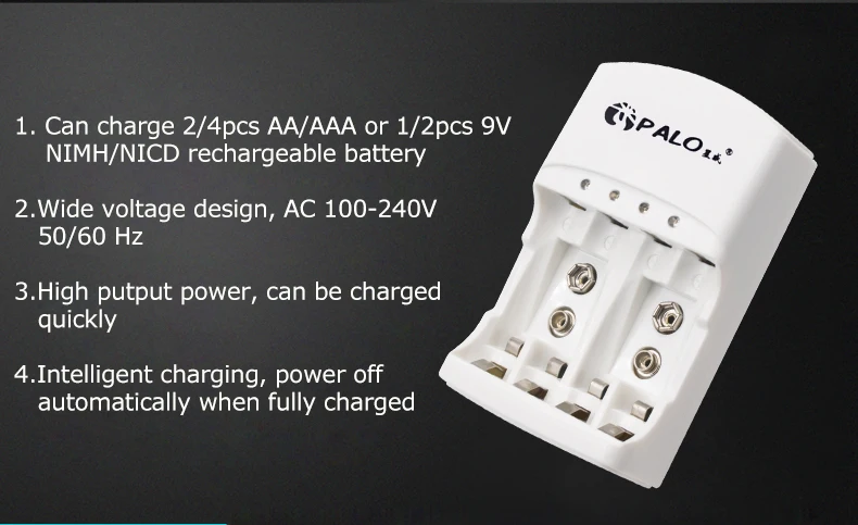 PALO 2 шт 300mAh Ni-MH 9V аккумуляторная батарея+ универсальное 9V AAA AA зарядное устройство для 1,2 V Ni-MH Ni-CD AA AAA 9V батареи
