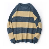 eridanus striped men sweaters autumn winter japanese retro college style round neck couple mens trend casual sweater mzm124