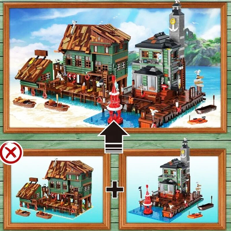 

Ideas expert Street View The old Fish Store House Pier Captain Wharf Shipyard Moc Modular bricks Model Building Blocks