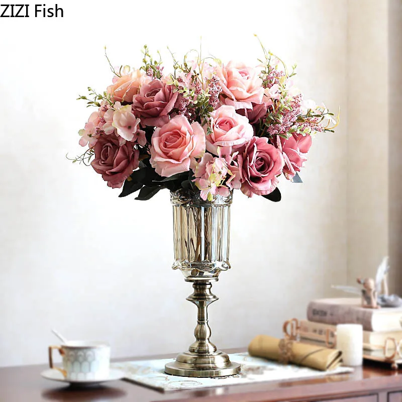 Скандинавская винтажная декоративная ваза для цветов стеклянная роскошная