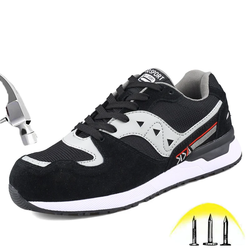 

New Indestructible Safety Shoes Summer Casual Breathable Steel toe Anti-smashing Protective Sneaker Outdoor Work Boots for Men