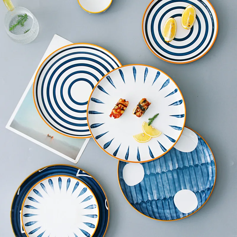 

10 Inch Creative Japanese Style Tableware Round Plate of Ceramics Spaghetti Salad Plate Sushi Dish