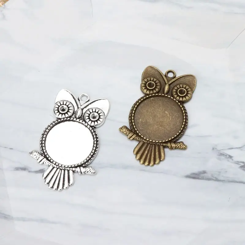 

20Pcs Owl Pendant Cameo Trays Glass Cabochon Blank Bezels Photo Pendant Jewelry